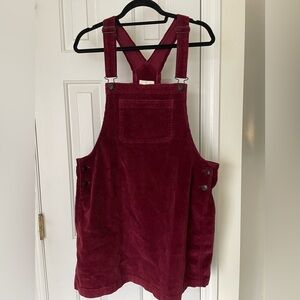 American Eagle Red Corduroy Overall Dress
